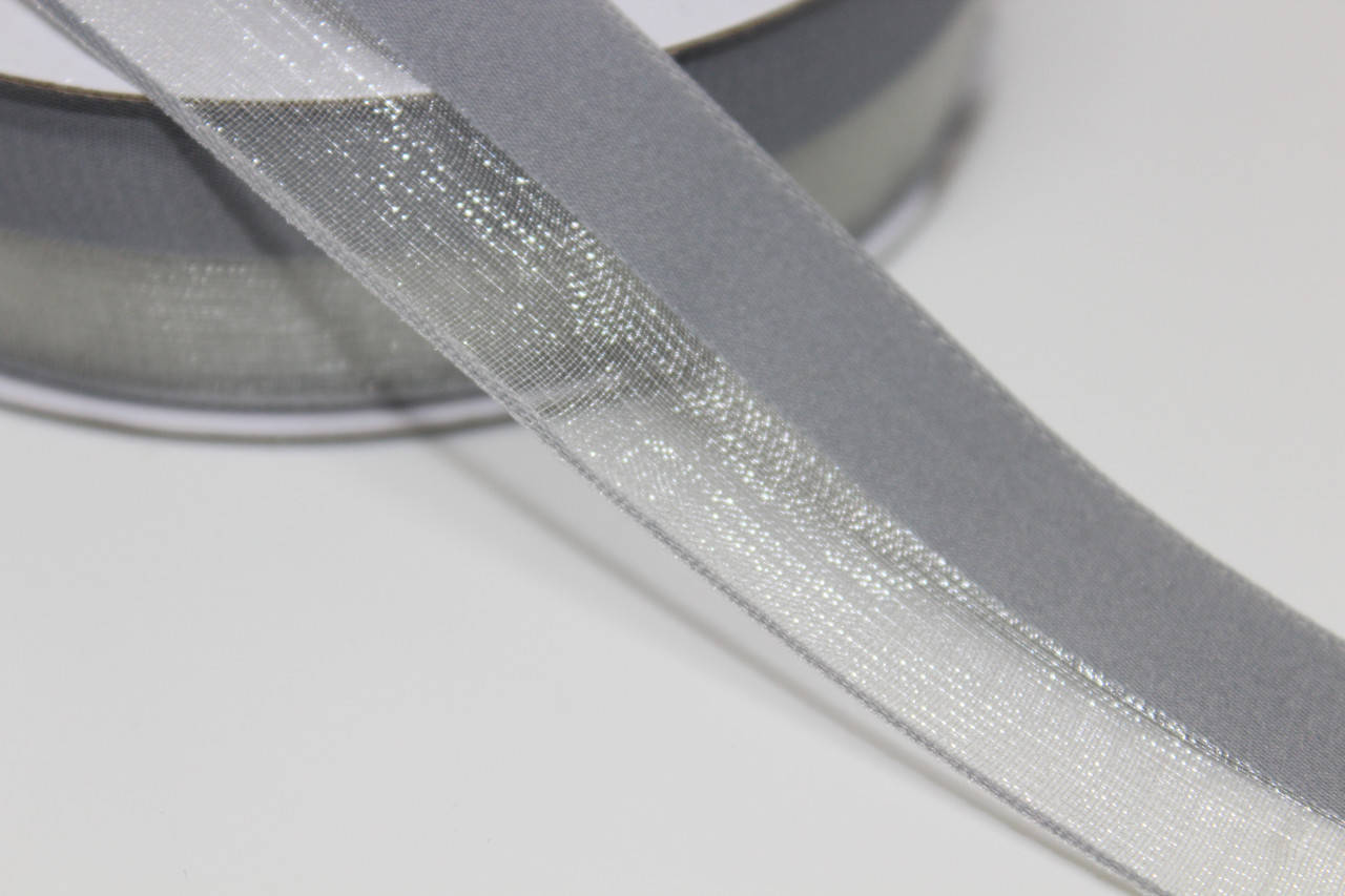 

Декоративная двойная лента "Органза+текстиль", серая, 28мм