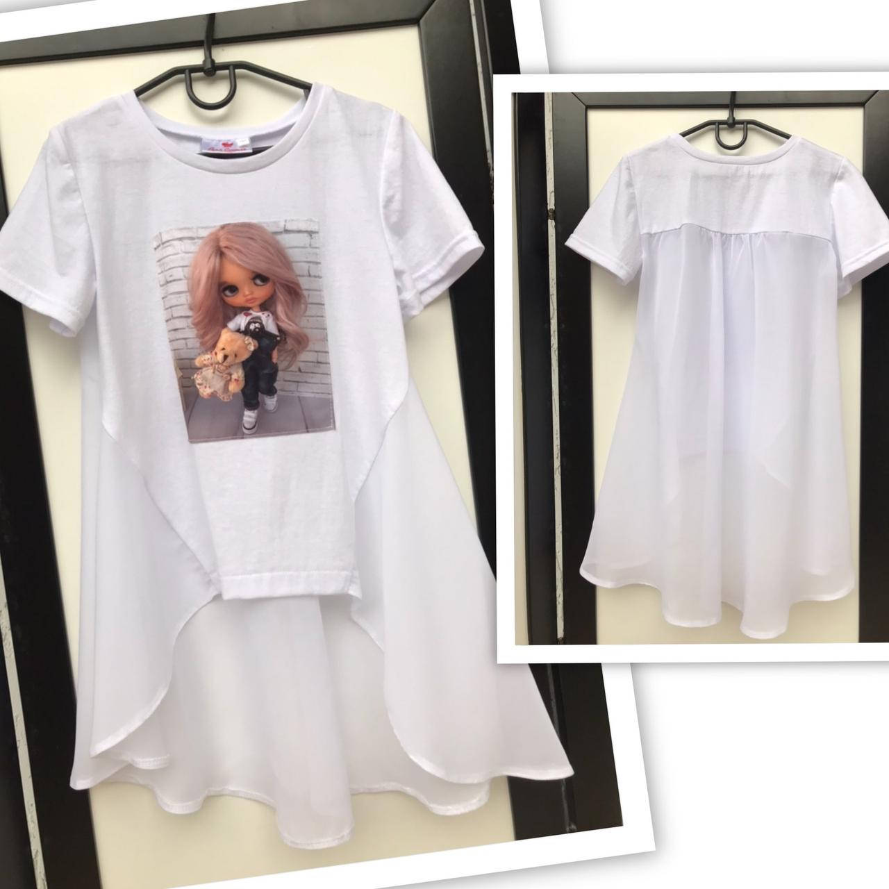 

Туника летняя белая с нашивкой. Размеры 122-140, Белый