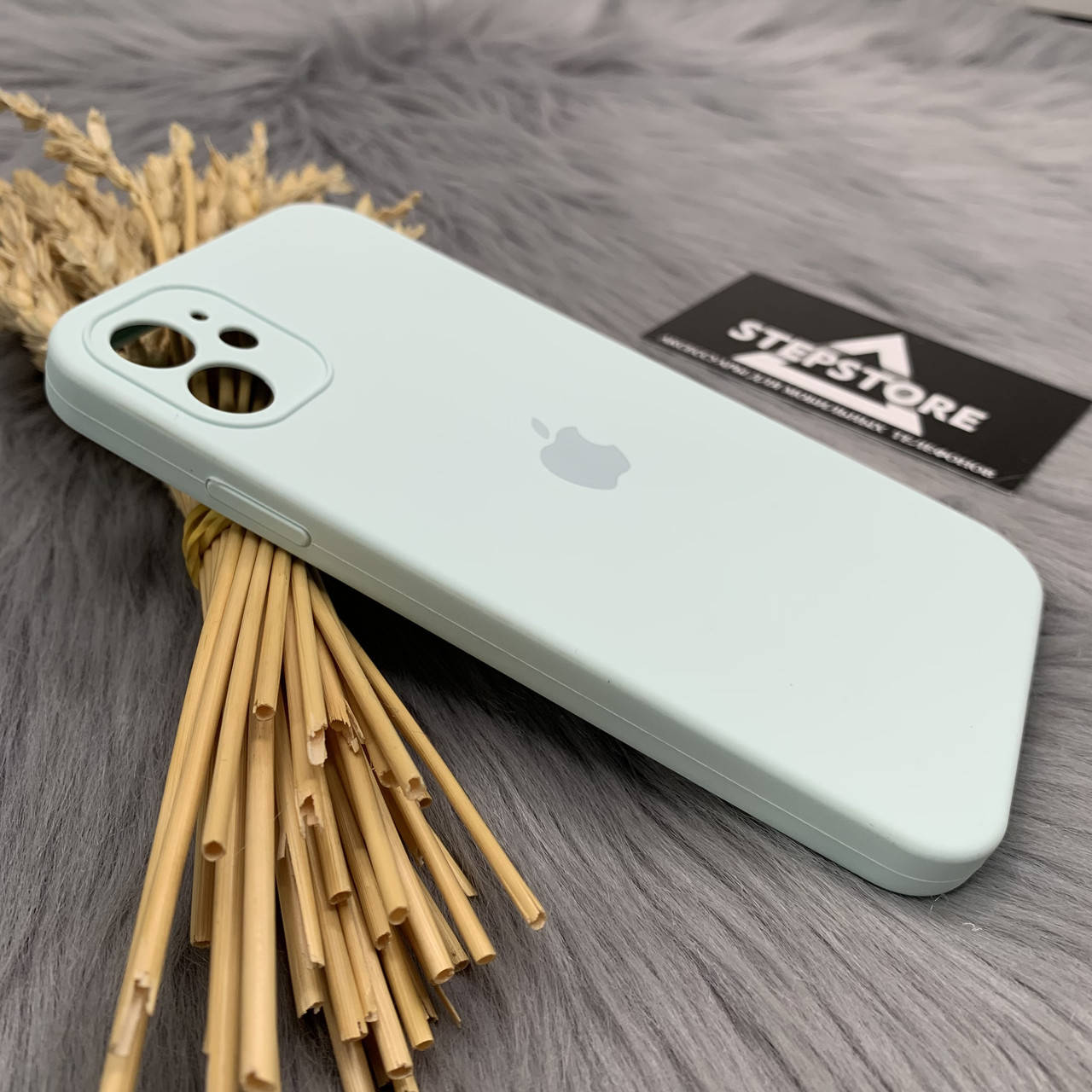 

Чехол КВАДРАТНЫЙ Silicone case Full camera 360 для iPhone 11 6.1 с микрофиброй Square закрытым низом камерой 21. Light turquoise