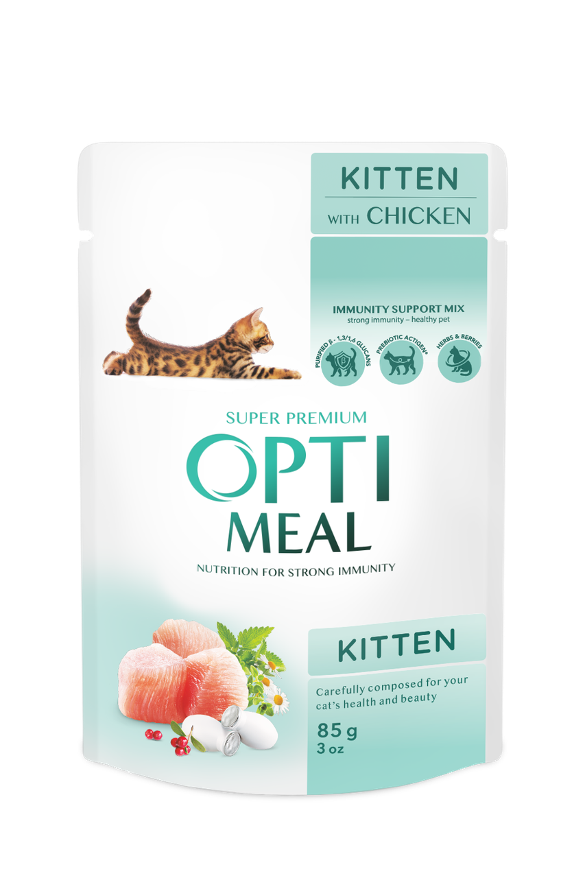 

Optimeal Полнорационный консервированный корм для котят с курицей 0.085 кг