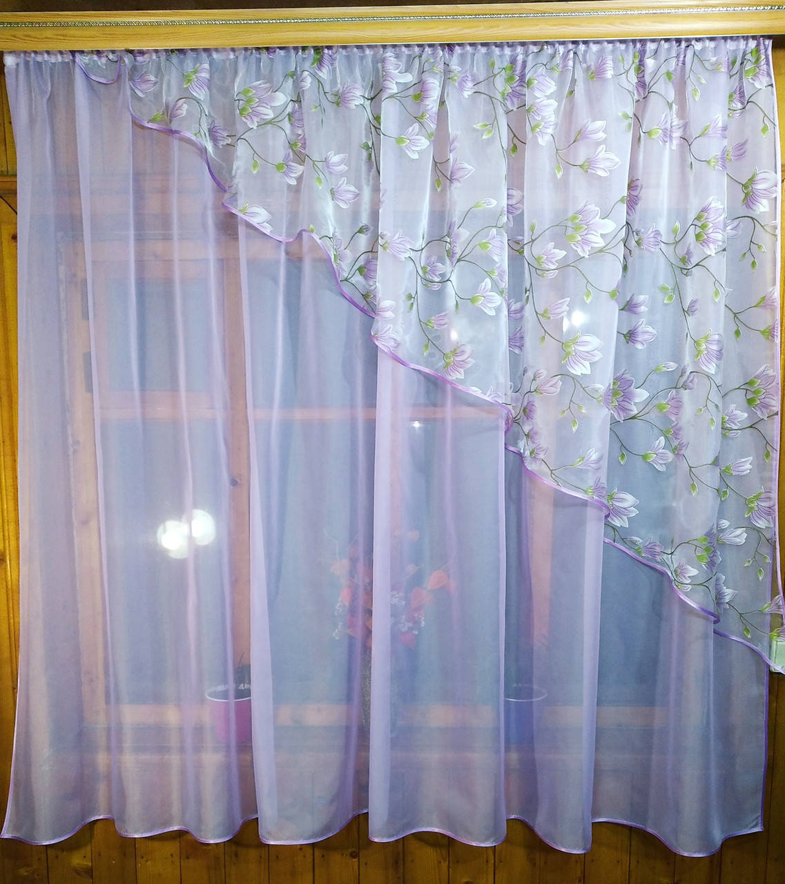 

Готовая кухонная занавеска Фая сирень веточка правая, Сиреневый