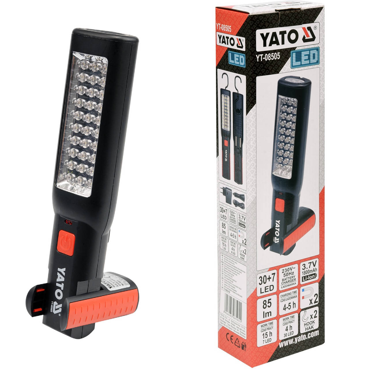 

Светодиодный аккумуляторный LED фонарь Yato YT-08505 (30+7 LED)