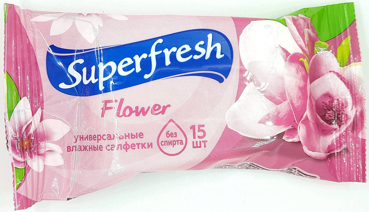 

Салфетки влажные Flower Superfresh, 15 шт в пачке