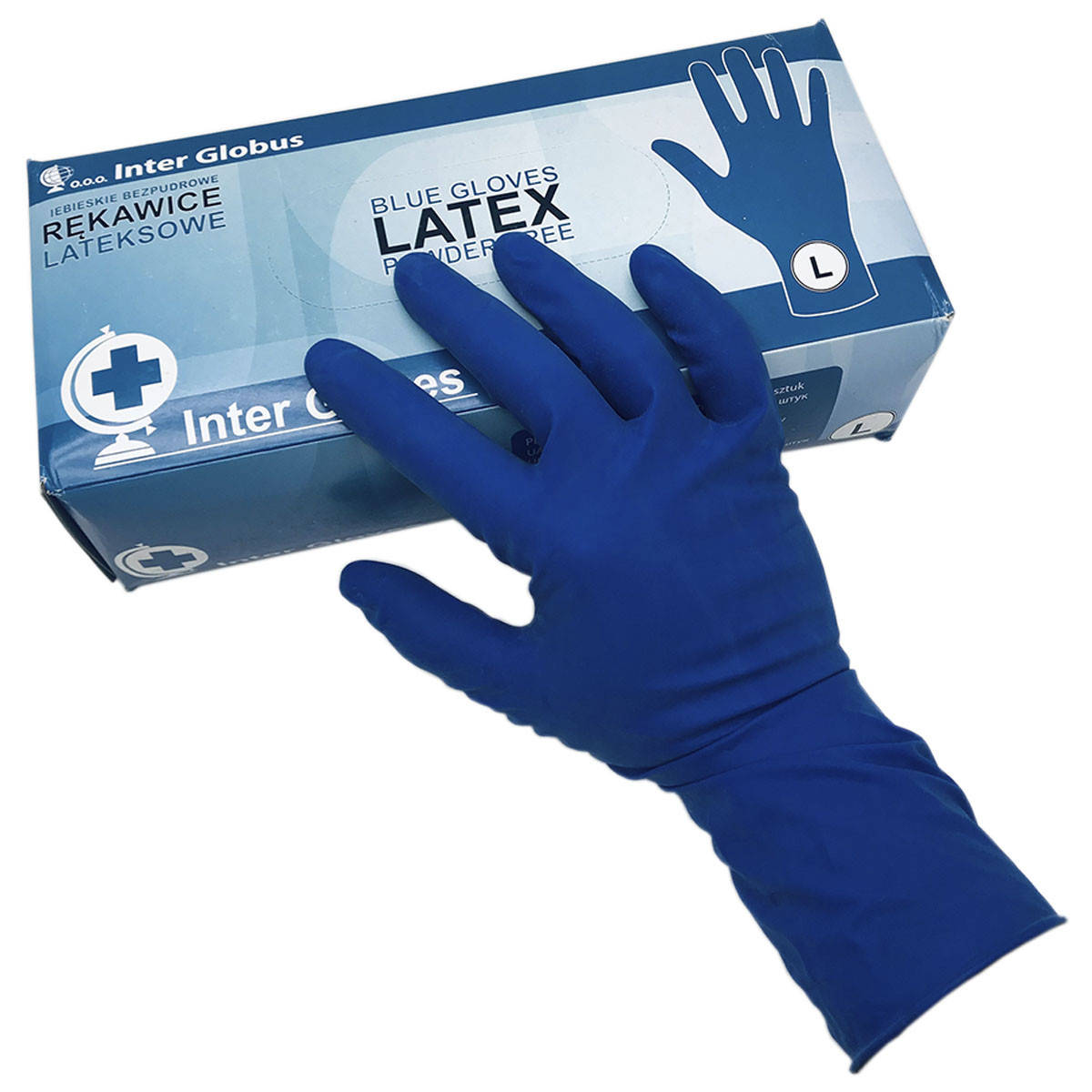 

Перчатки латексные с удлиненной манжетой INTER GLOBUS (супер прочные) 50 шт, Синий