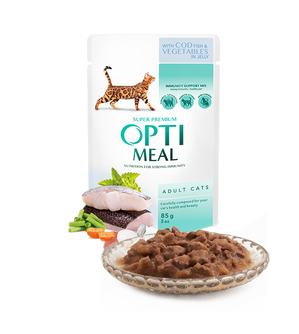 

Optimeal паучи с треской и овощами в желе для кошек 85г*12шт+12шт