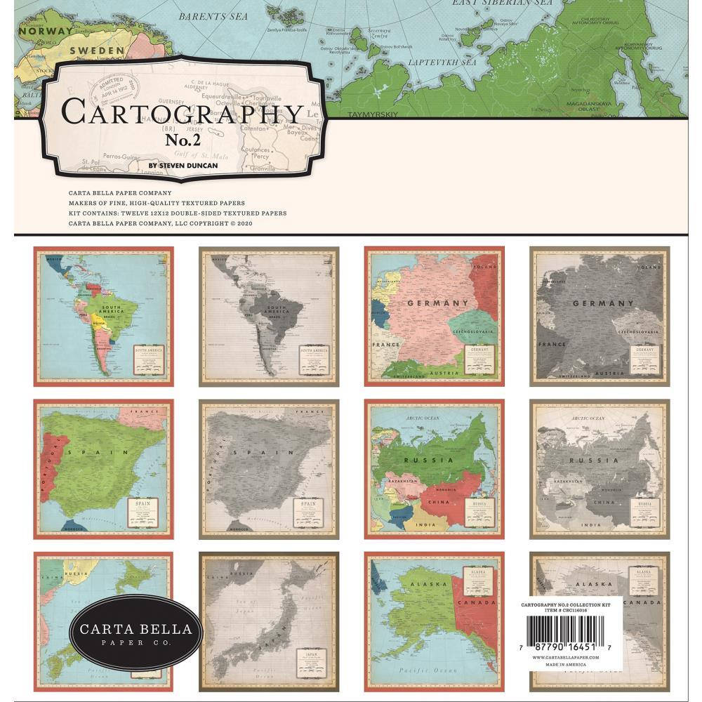 

Набір двостороннього паперу - Cartography No. 2 - Carta Bella - 30x30