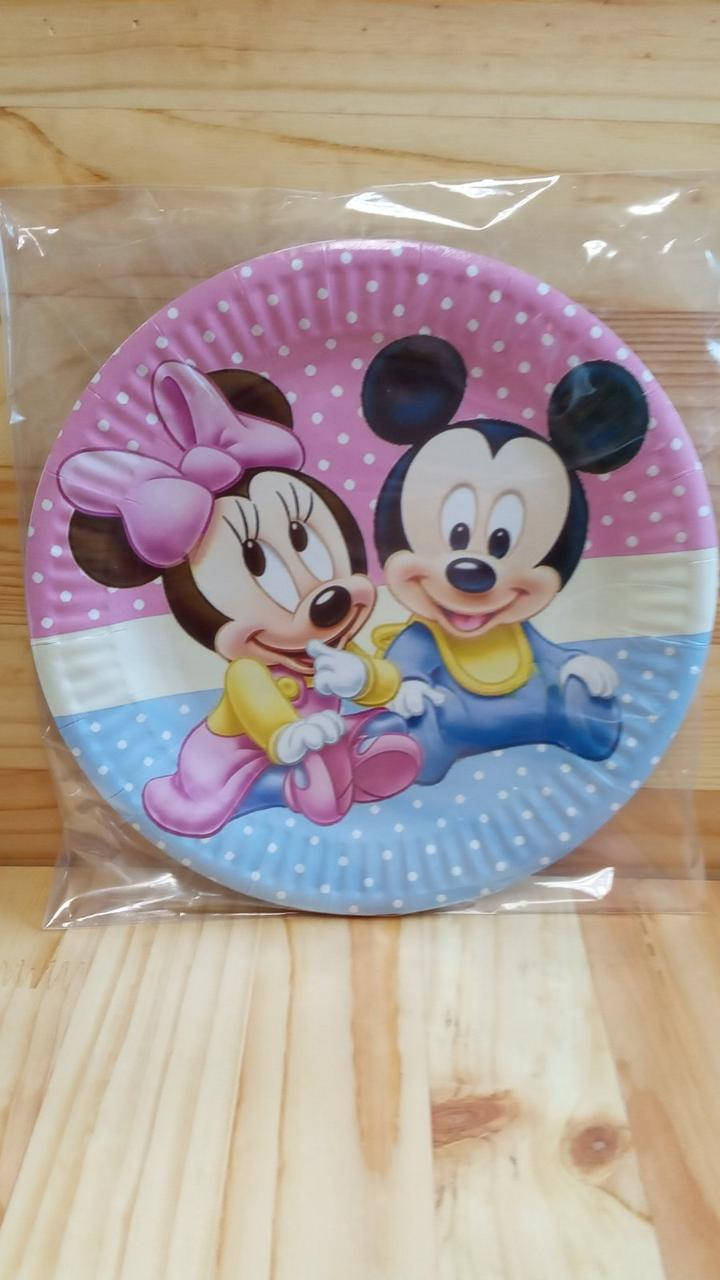 

Тарелки Микки и Минни Маус малыши 18см. (10 шт) тематические бумажные одноразовые -