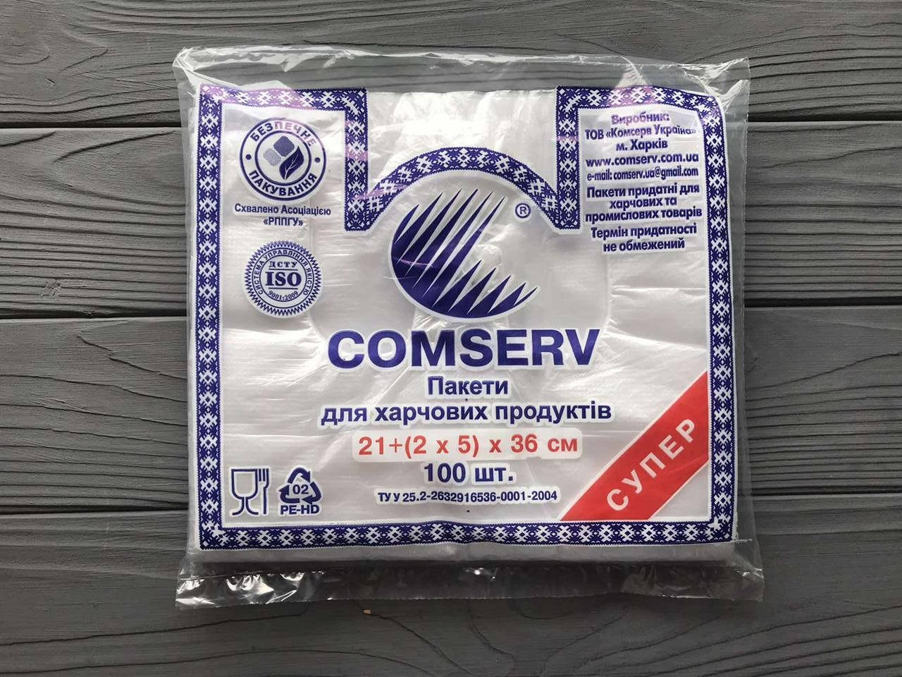 

Пакет " Майка" Comserv 21х36 см (100шт), Прозрачный