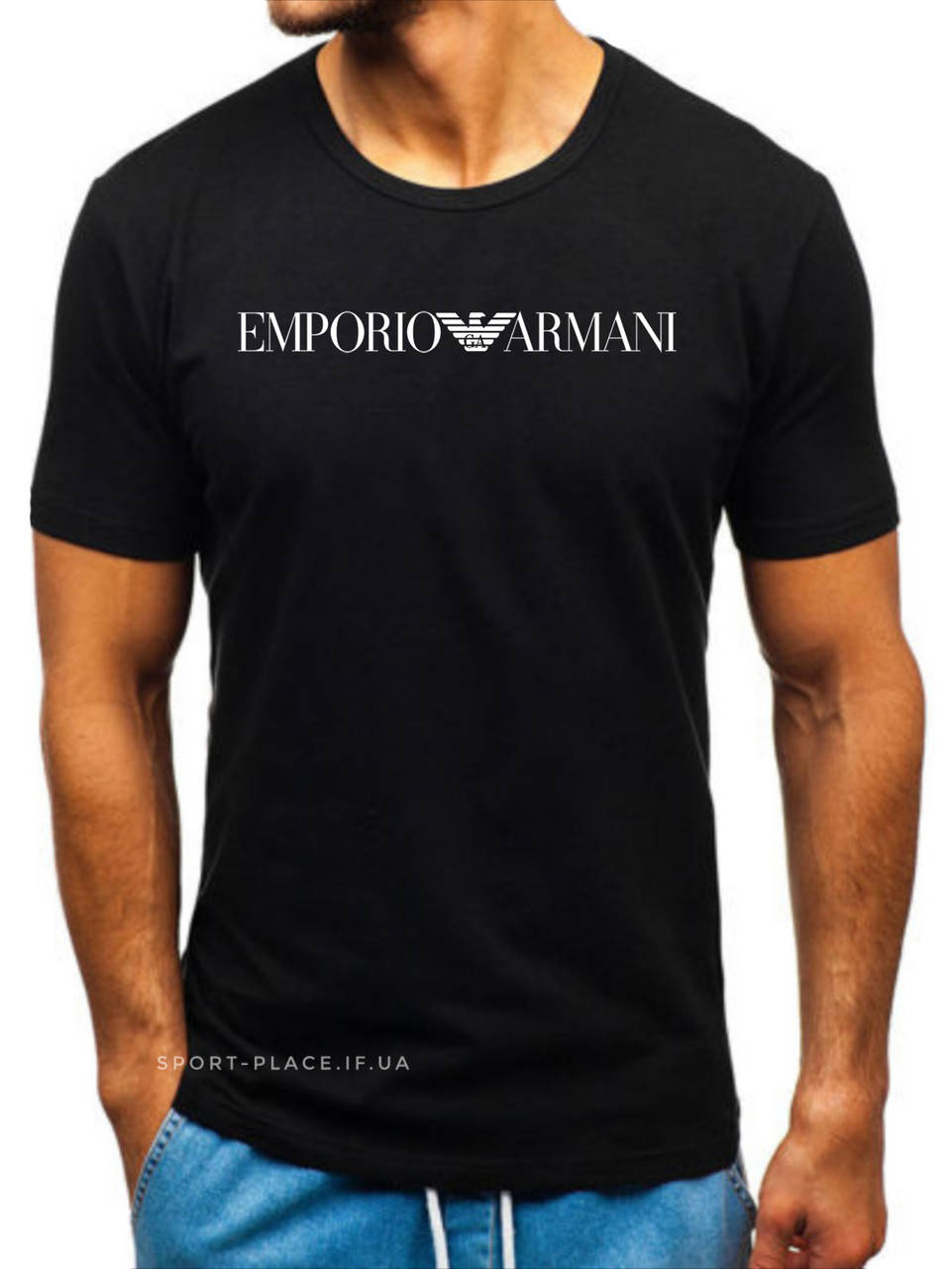 

Мужская футболка Emporio Armani (Армани) черная (большая эмблема) хлопок