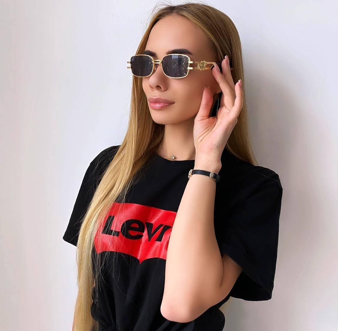 

Женские солнцезащитные очки в золотой оправе, Синий