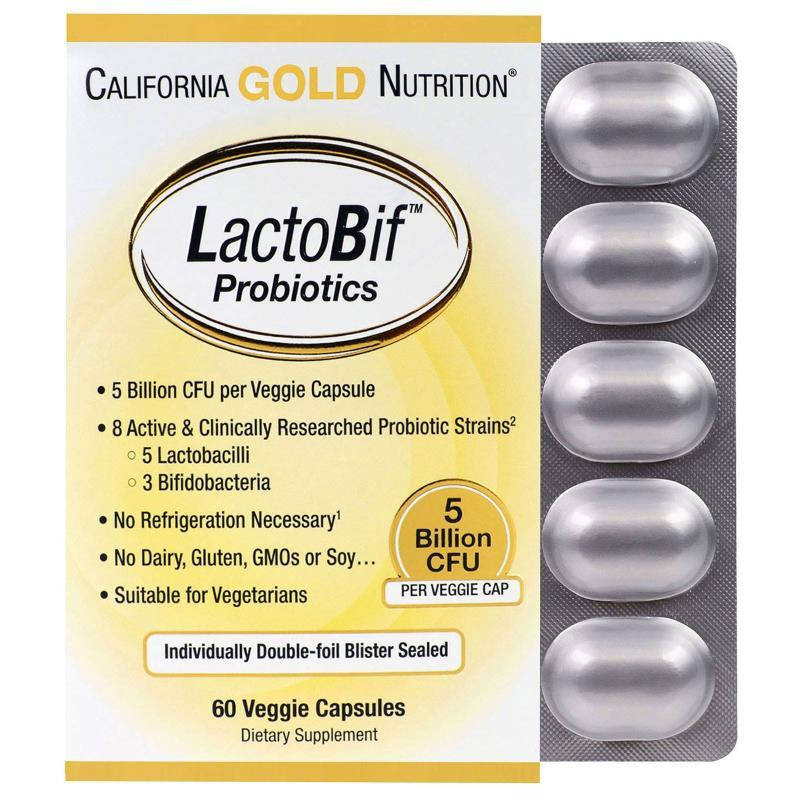 

California Gold Nutrition Пробиотики LactoBif 5 млрд КОЕ 60 растительных капсул