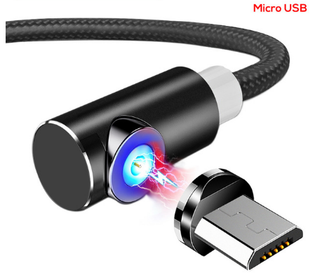 

Магнитный кабель USB - Micro usb TOPK (1 м), угловой 5А, Черный