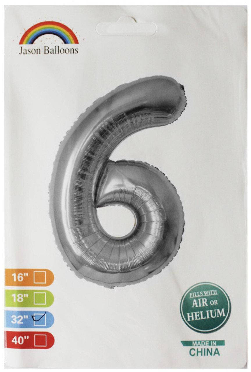 

Фольгированная цифра 6 серебро 70 см