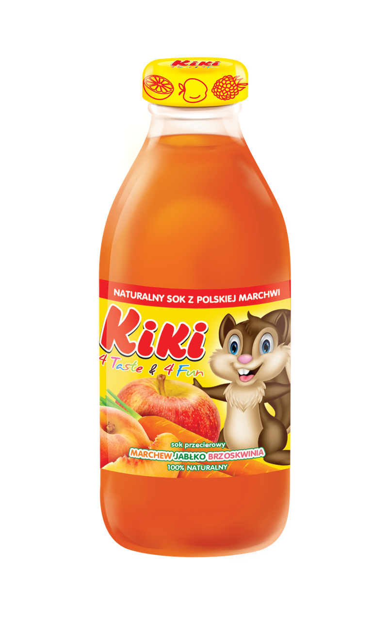 

Фруктовый сок Kiki с морковью, яблоком и персиком 330 мл в стеклянной бутылке