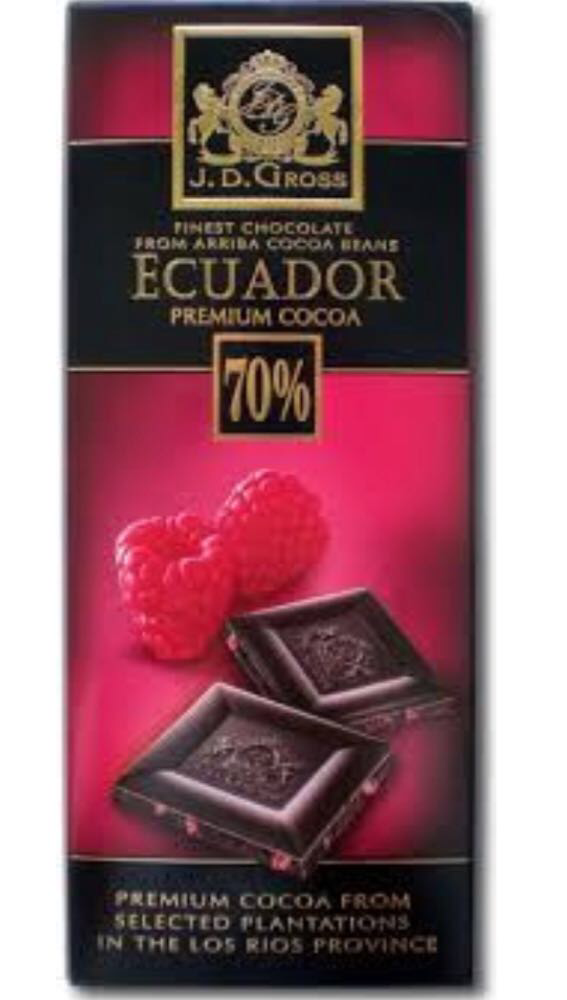 

Шоколад J.D.Gross чёрный 70% какао с малиной 125 г