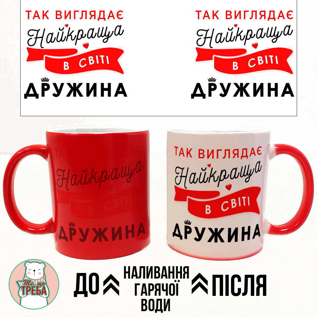 

Горнятко / чашка "Так виглядає найкраща в світі дружина" Хамелеон ЧЕРВОНИЙ