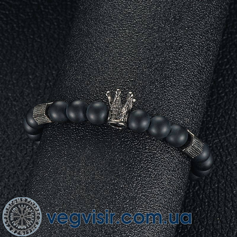 

Шикарный мужской браслет с короной из шунгита вулканического камня