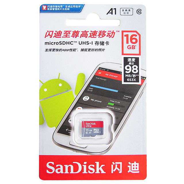 

Карта памяти microSD Sandisk Ultra Class 10 A1 16GB (флешка для телефона, фотоаппарата)