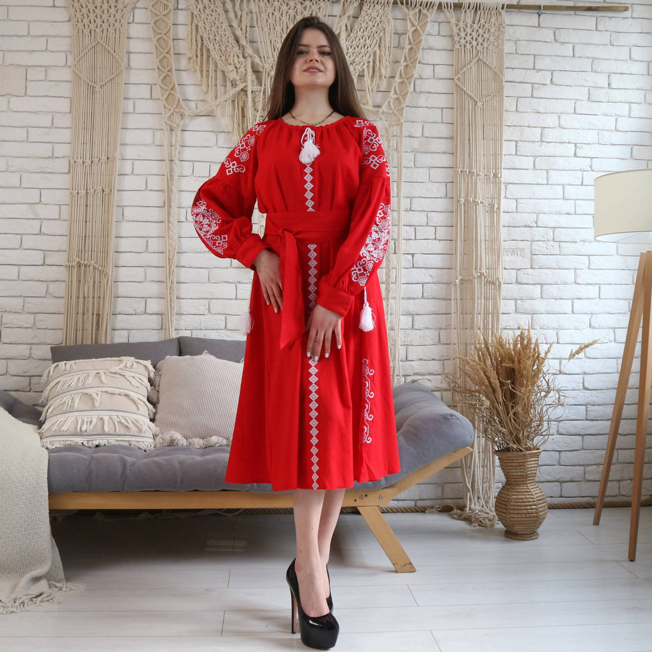 

Вышитое платье "Карисса" PJ-0035-R, Красный