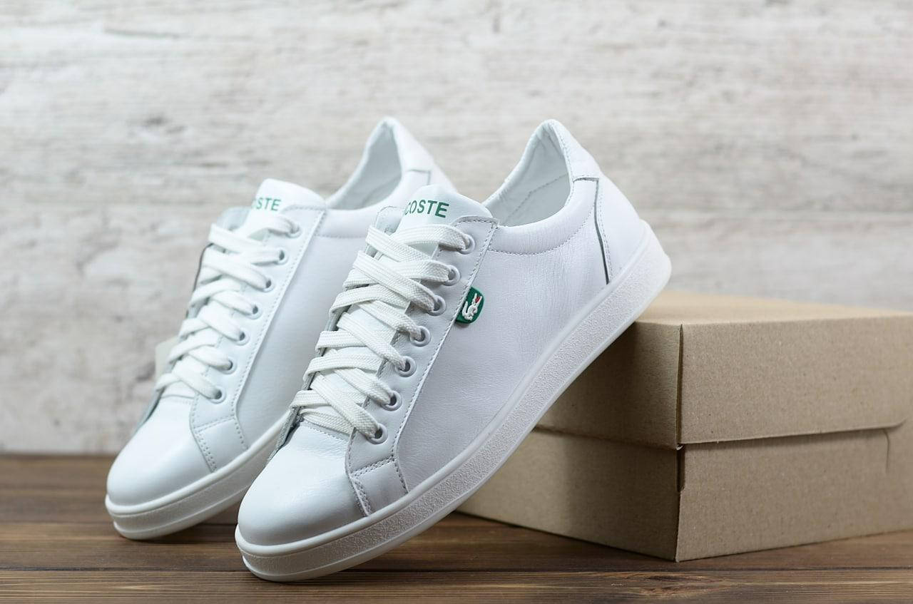 

Мужские кожаные кеды белые Lacoste,лакоста 45, Белый