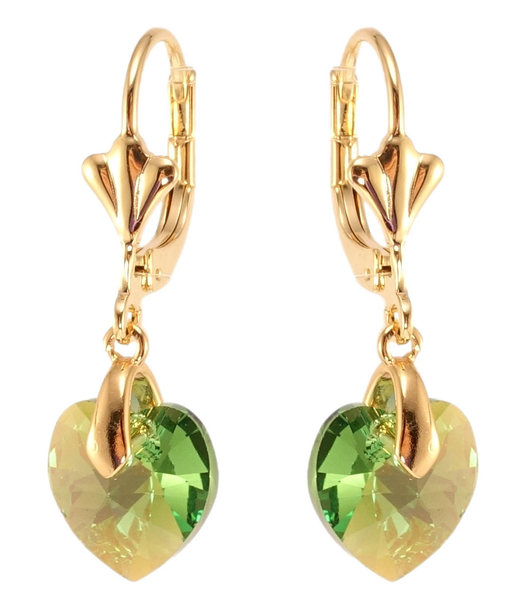 

Серьги Xuping Позолота 18K с кр-ми Swarovski французский замок "Подвески с кристальными сердечками Peridot"