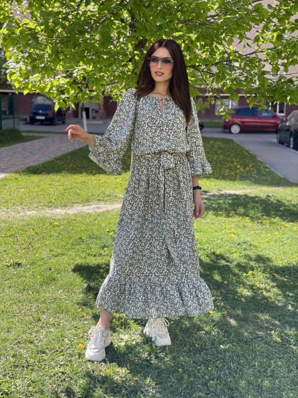 

Женское платье из хлопка в цветочный принт Poliit 8822