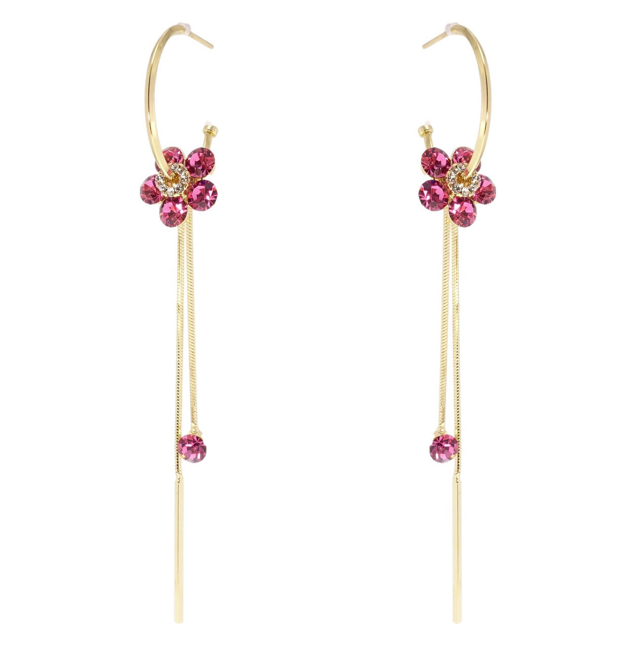 

Серьги Xuping QQMM Позолота 14K игла серебро 925 подвески на гвоздиках "Розовые кристальные цветочки на