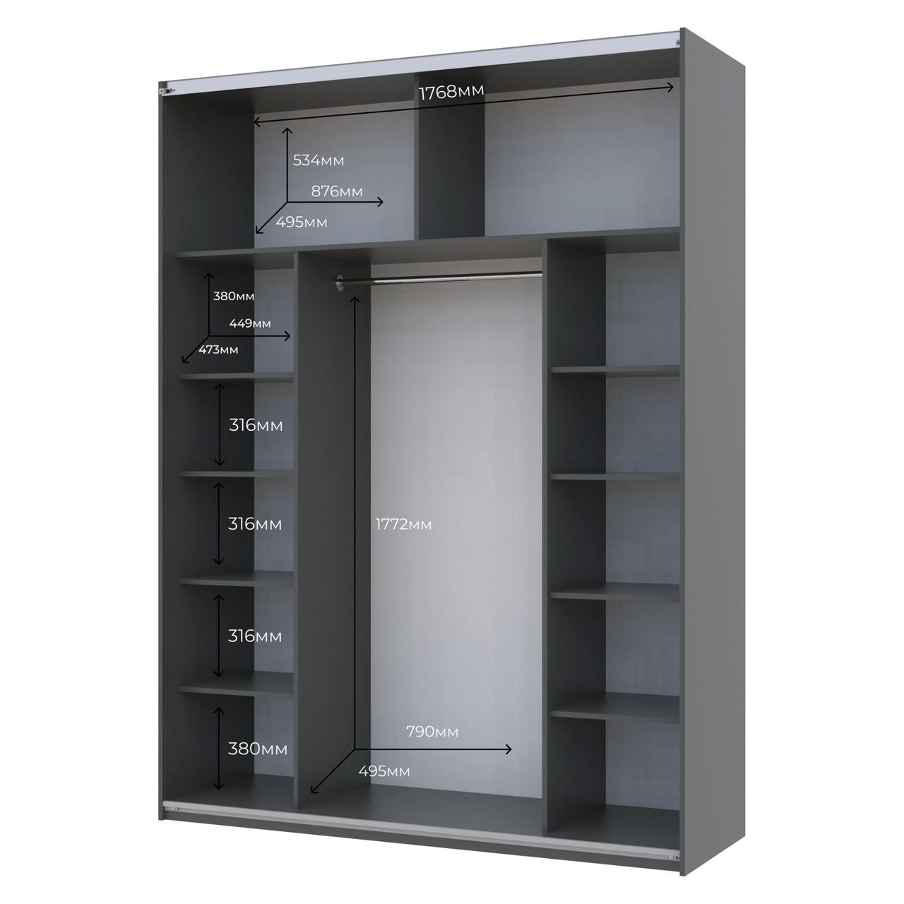 Шафа купе Doros G-Caiser Графіт / Дуб Евок 2 ДСП / 3 частини 180х60х240 (42005014) 4