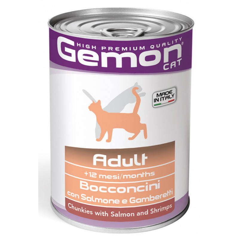 

Gemon Cat Wet Мясные кусочки в желе для взрослых кошек с лососем и креветками 415 гр