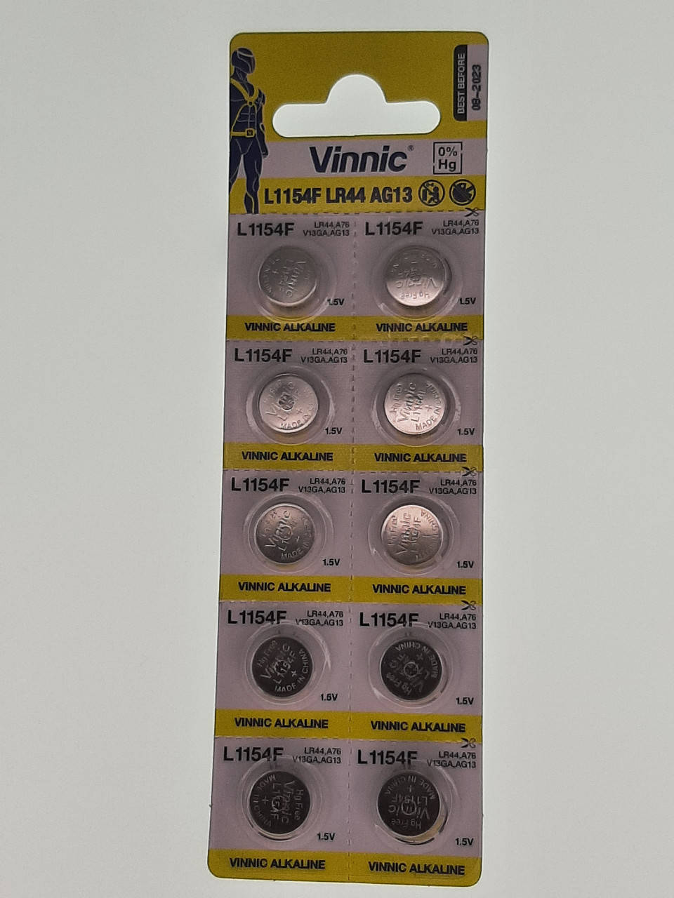 

Батарейка для часов. Vinnic LR44 (A76) AG13 1.55V 15mAh 11.6x5.4mm. Марганцево-щелочная