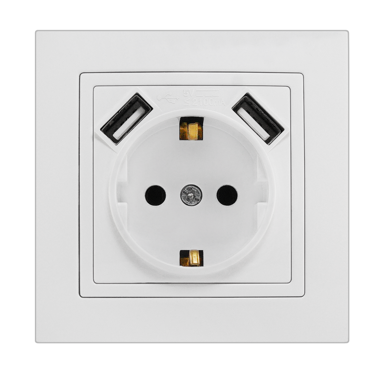 

Розетка одноместная с заземлением и двумя USB портами серия ЭЛЕГАНТ ТМ"MARSHEL"