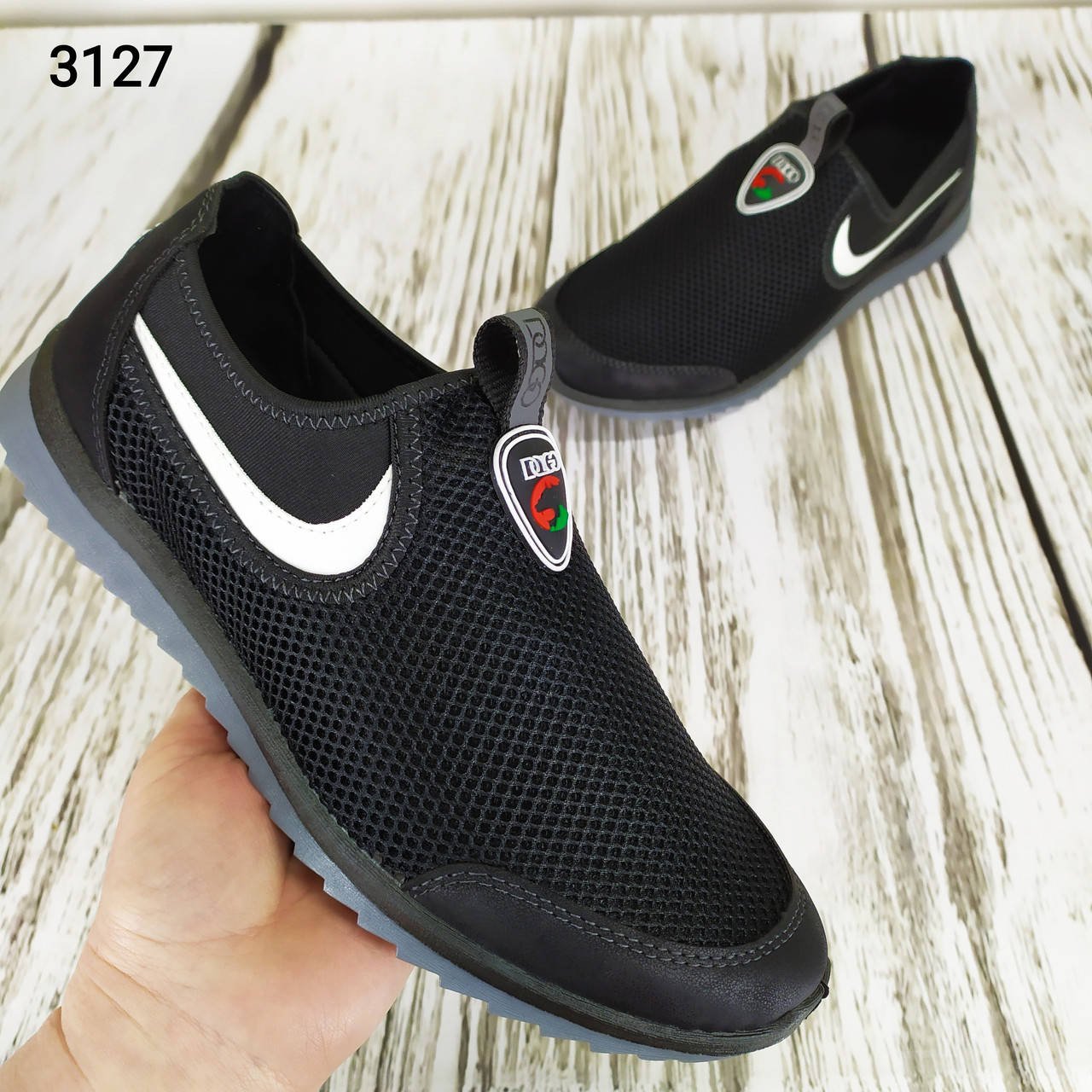 

Мужские кроссовки мокасины сетка черные Dago Style