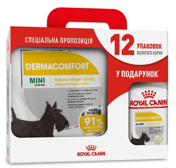 

Royal Canin Mini Dermacomfort 3кг для собак мини пород+12 паучей в подарок