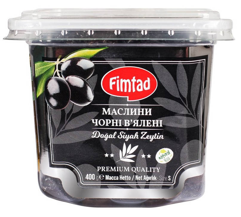 

Оливки чёрные (маслины) вяленые с косточкой 400 г Fimtad S Premium (Турция)