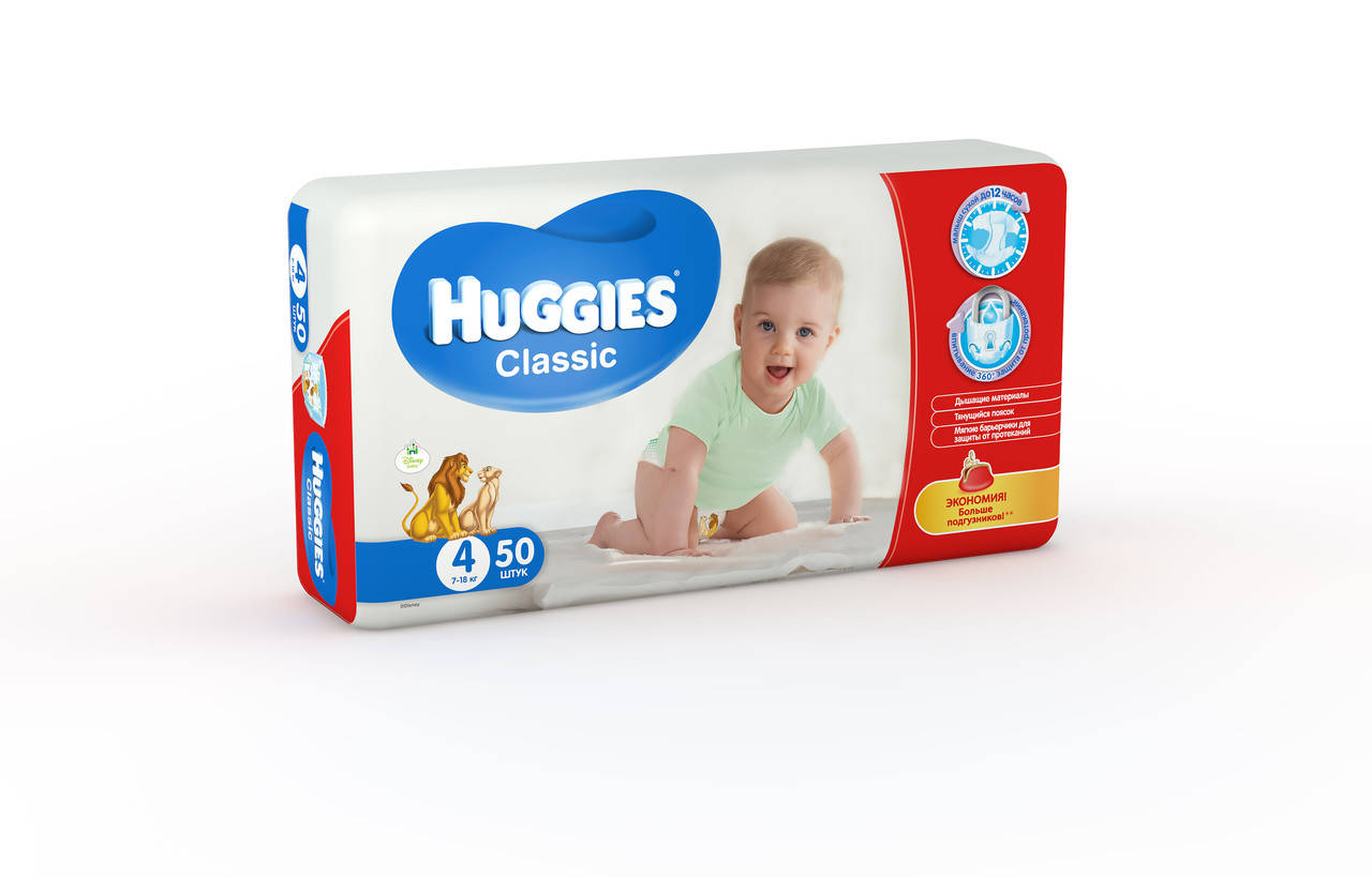 

Huggies Classic підгузники дитячі 4 (7-18кг) 44шт