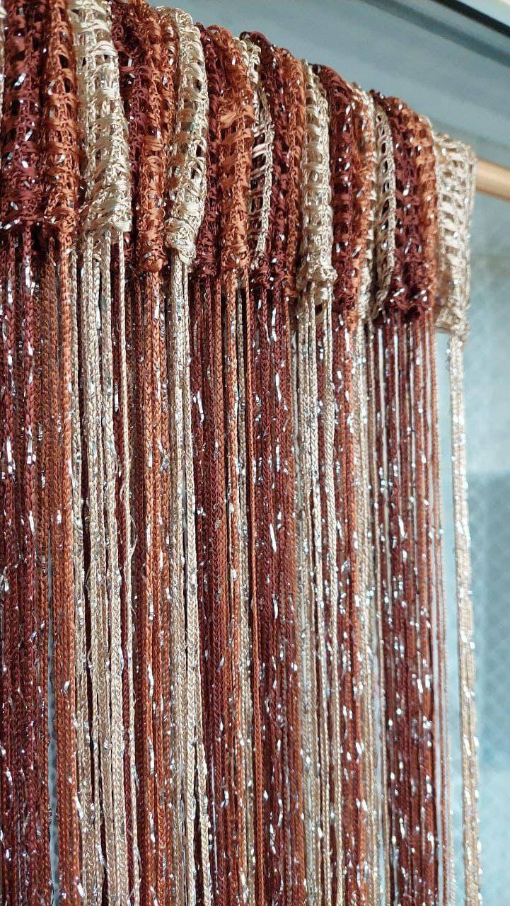 

Шторы нити кисея с люрексом радужные № 8-10-14 шоколадный/коричневый/золотой 3 м на 2.8 м