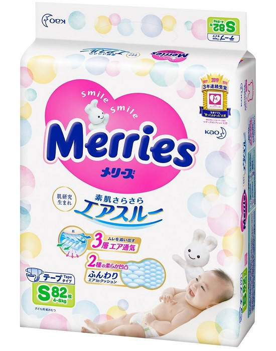

Merries Подгузники S (4-8 кг) 82шт