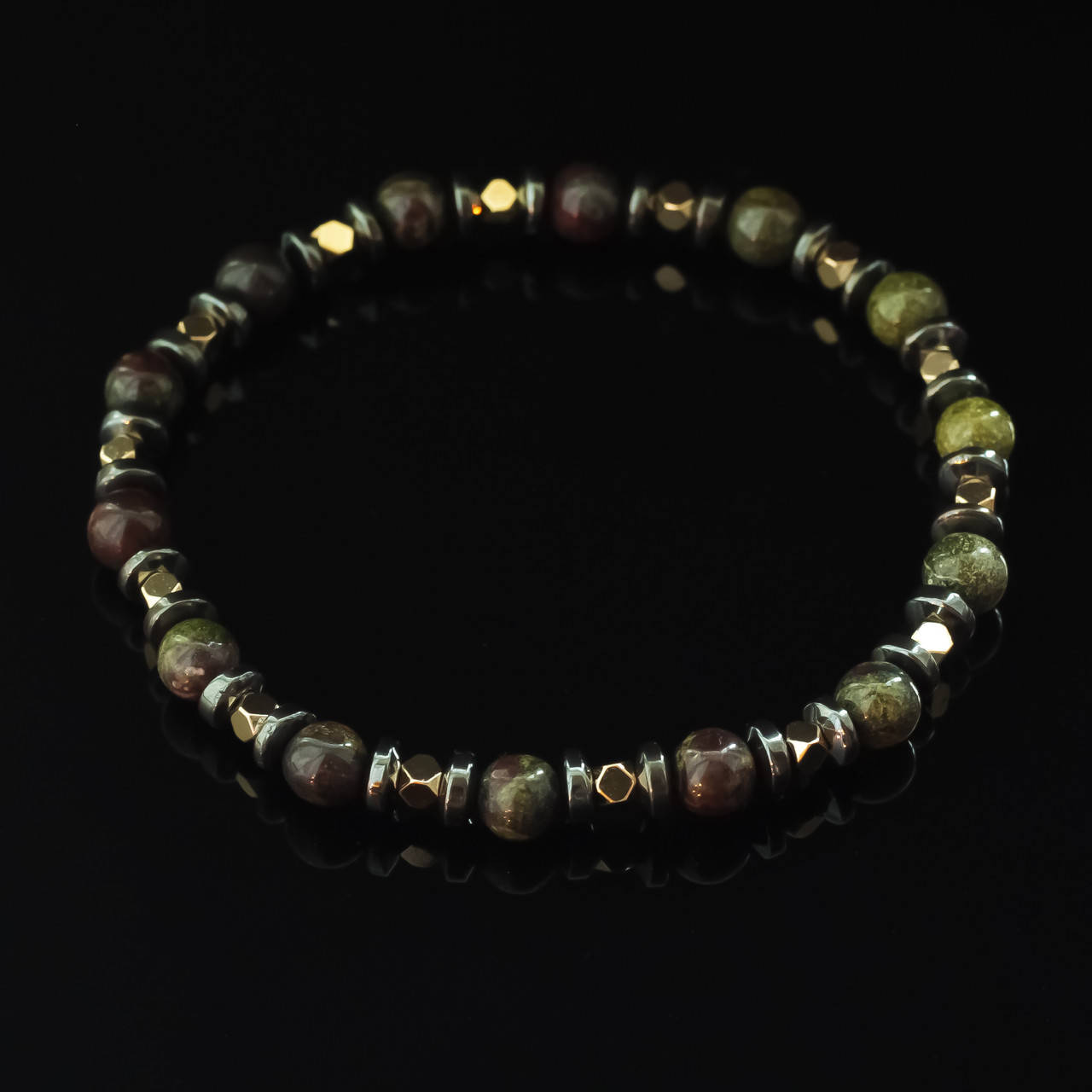 

Яшма Гелиотроп Гематит браслет мужской из натурального камня Yves ИФ