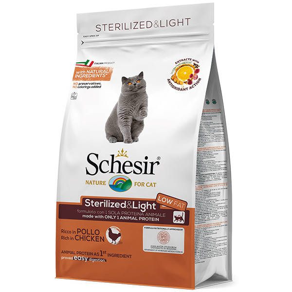 

Корм для стерилізованих котів з куркою Schesir Cat Sterilized & Light 0.4 кг