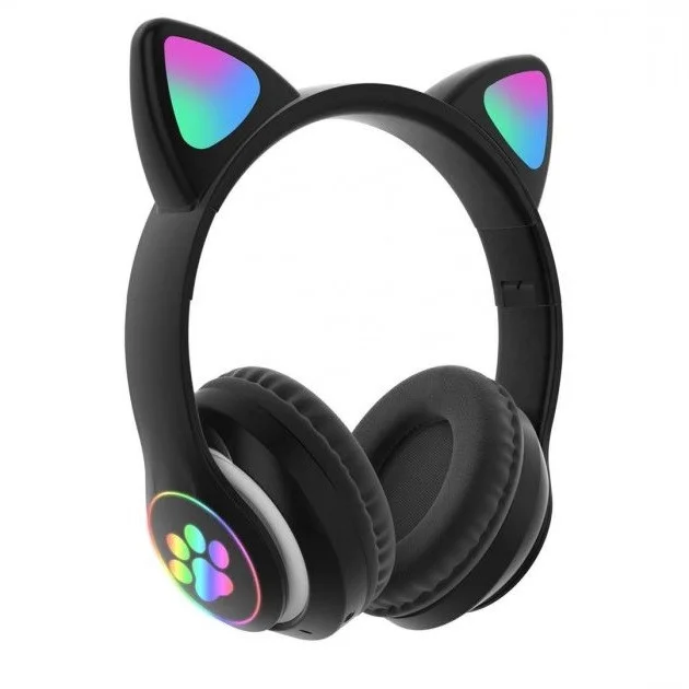 

Наушники Cat Ear VZV-23M беспроводные детские блютуз LED Bluetooth со светящимися кошачьими ушками черные, Черный