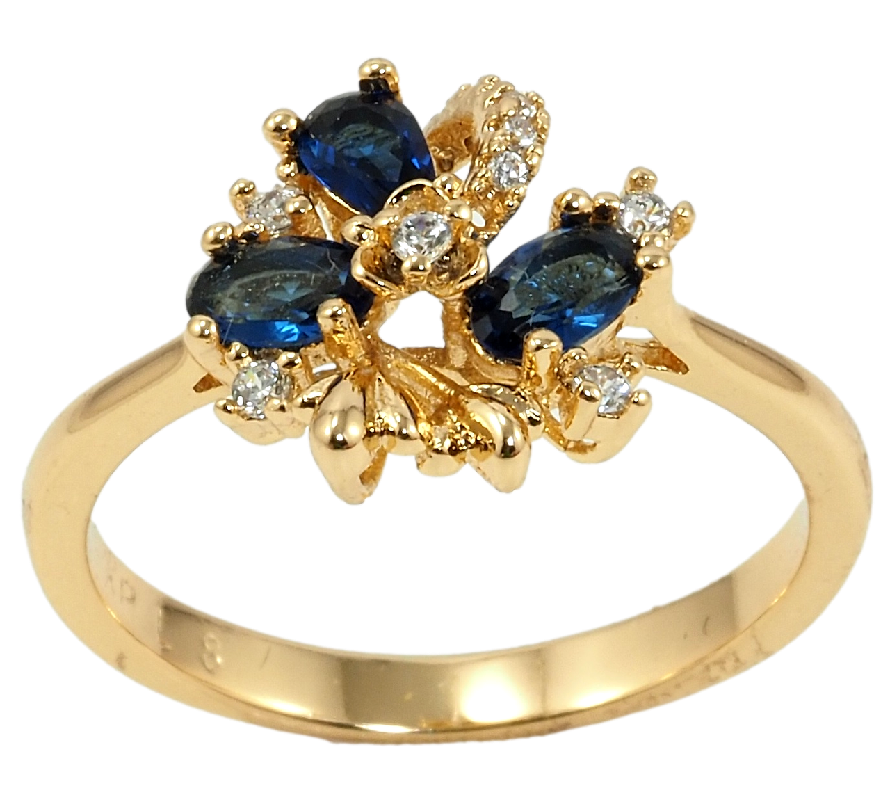 

Кольцо Xuping Позолота 18K "Орнамент с синими фианитами" р.17,18