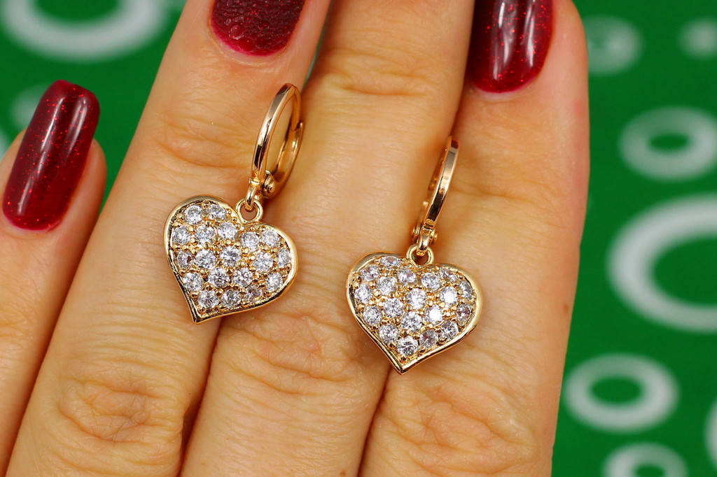 

Серьги подвески Xuping Jewelry сердечки с камнями 2,5 см золотистые