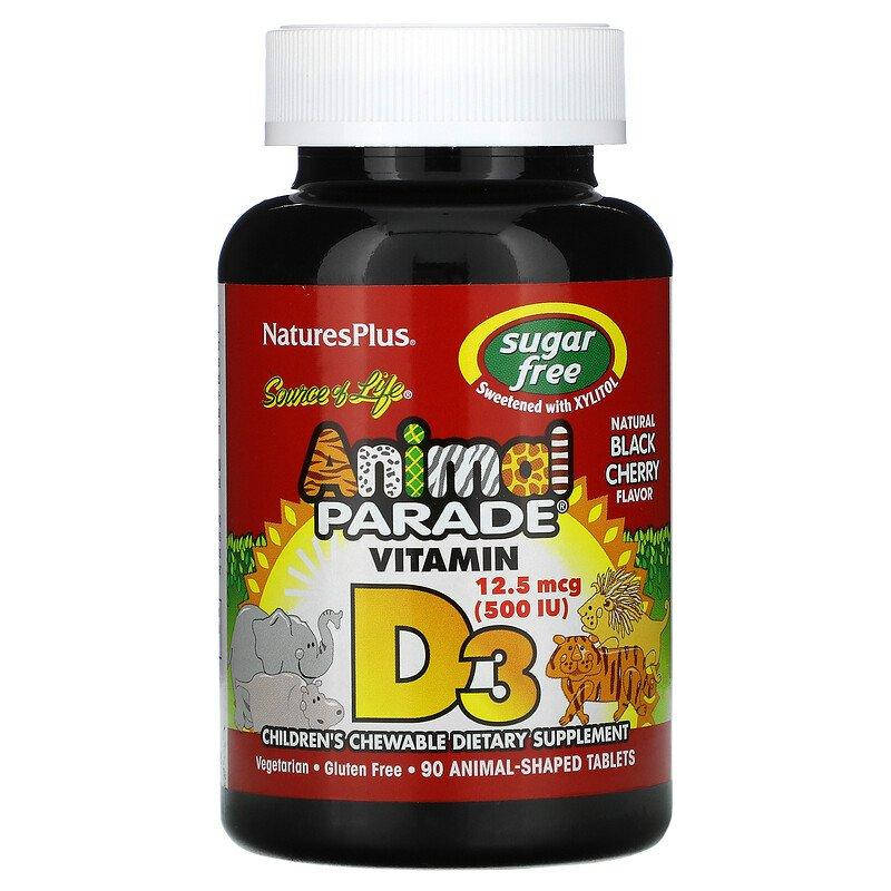 

Nature's Plus, Source of Life, Animal Parade, витамин D3, без сахара, вкус черешни, 500 МЕ, 90 таблеток
