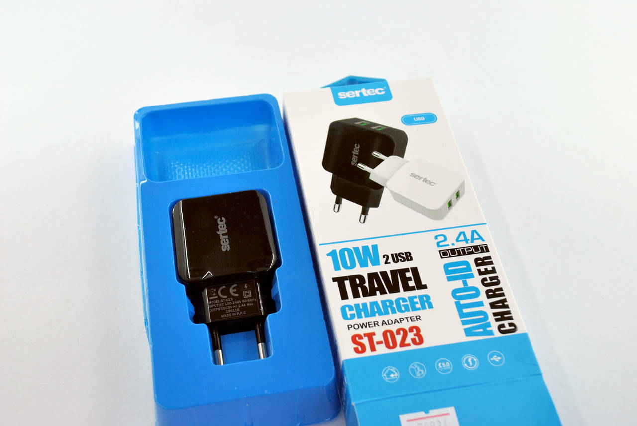 

Зарядное устройство Sertec ST-023 10W/2400 mAh 2 Usb Black, Черный