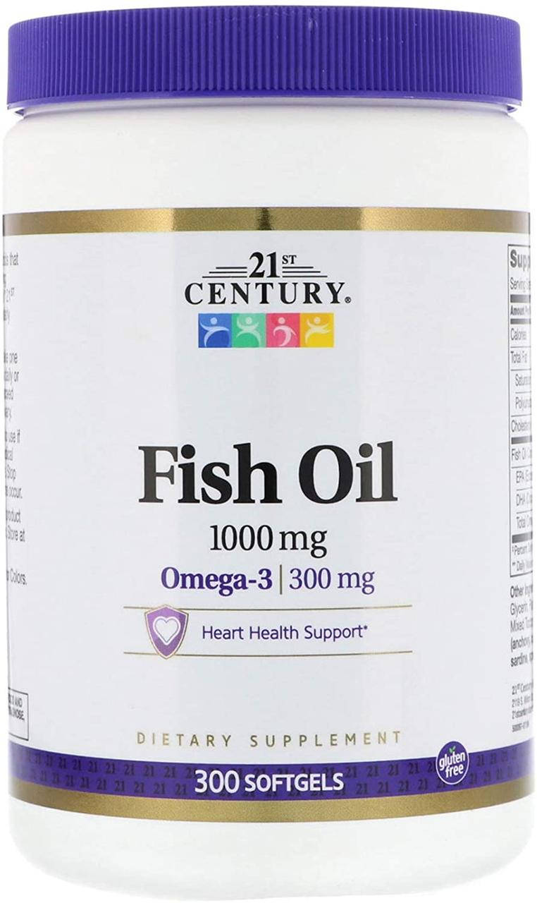 

Омега 3 рыбий жир жирные кислоты 21st Century Fish Oil 1000 mg 300 гелевых капсул