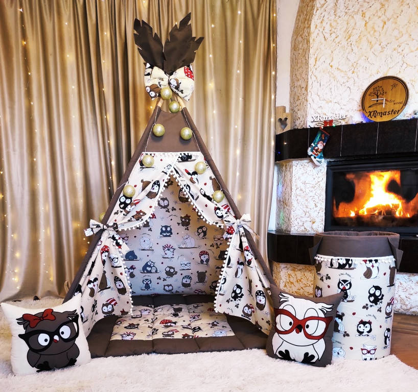 

Палатка Вигвам для ребенка Умные совы + корзина для игрушек. Полный комплект !