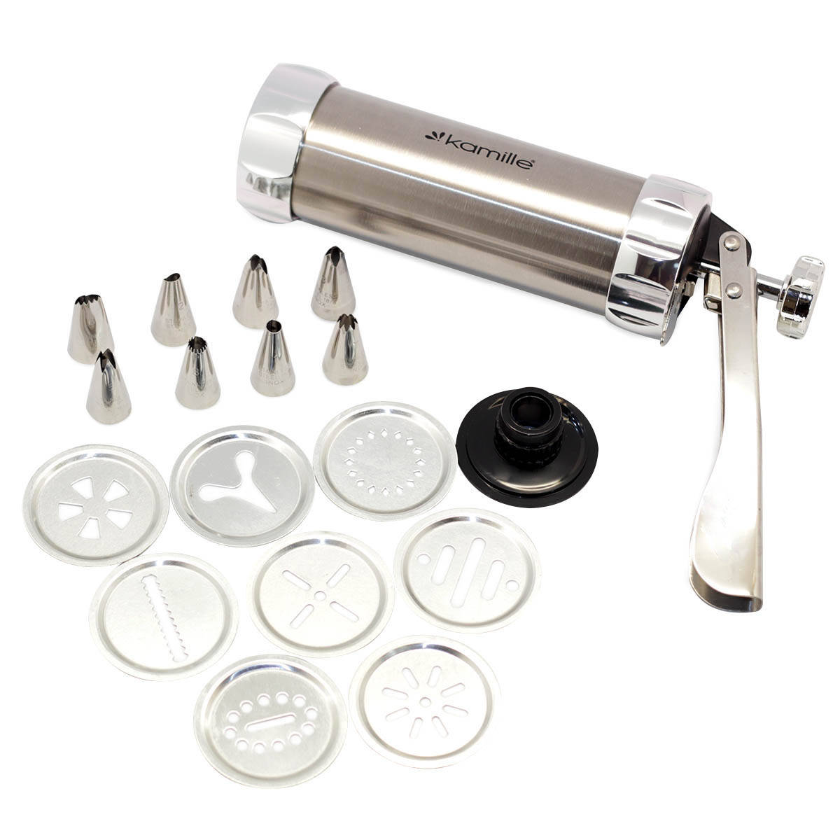 

Шприц кондитерский для печенья Kamille из нержавеющей стали с насадками KM-6504