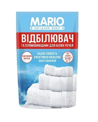 

Отбеливатель и пятновыводитель для белых вещей 50гр. "Марио" (72шт. / Уп.)