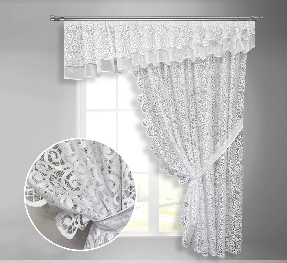 

Тюль-штора для кухни с ламбрекеном Вуаль 3х1,95, Белый