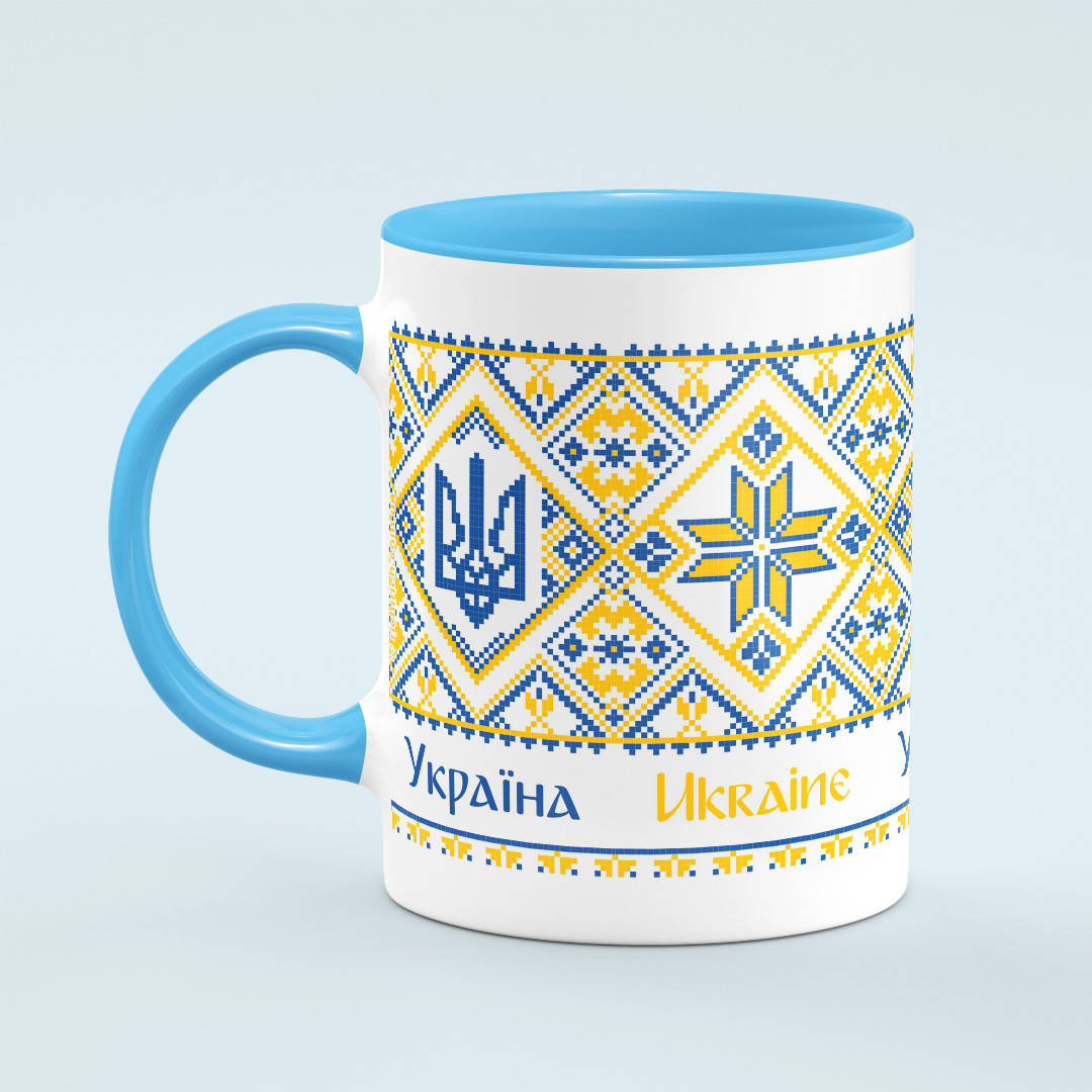 

Чашка Украина Ukraine вышиванка (желто-синяя) цвет голубой